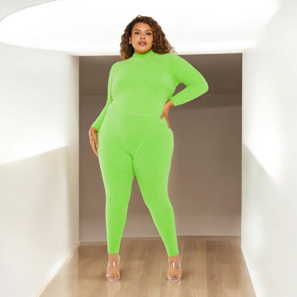 SAVAGE X FENTY FLUFF IT UP CATSUIT- KELLY GREEN SIZE 1X